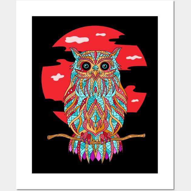 Owl in the Blood Moon Wall Art by Tebscooler